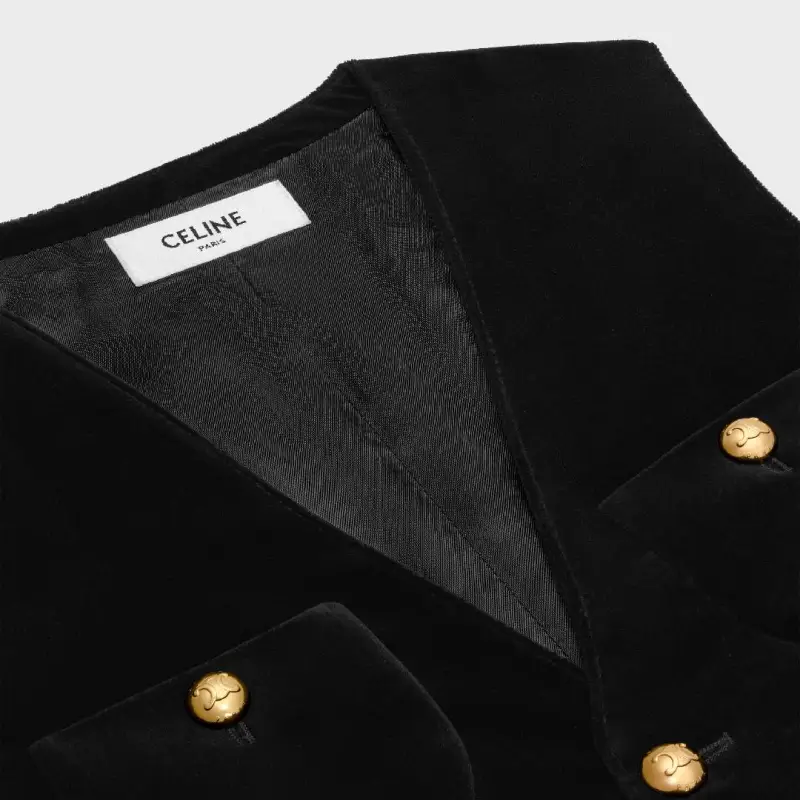 CELINE Cotton Velvet Waistcoat Black-2
