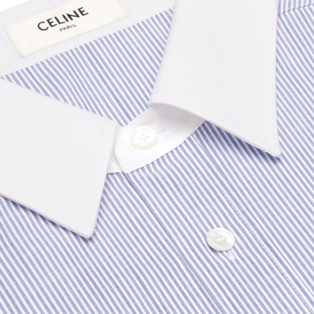 【CELINE】STRIPED SHIRT●2C9830C92CBE6 CELINE Logo Embroidered Striped Shirt - POIZON