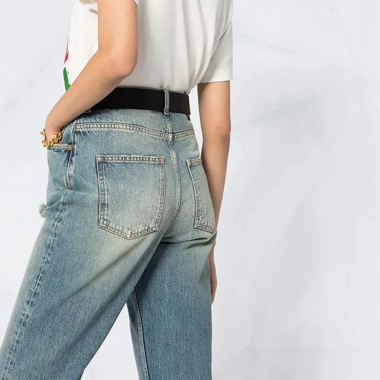 GUCCI Denim Trousers Women's Blue-5