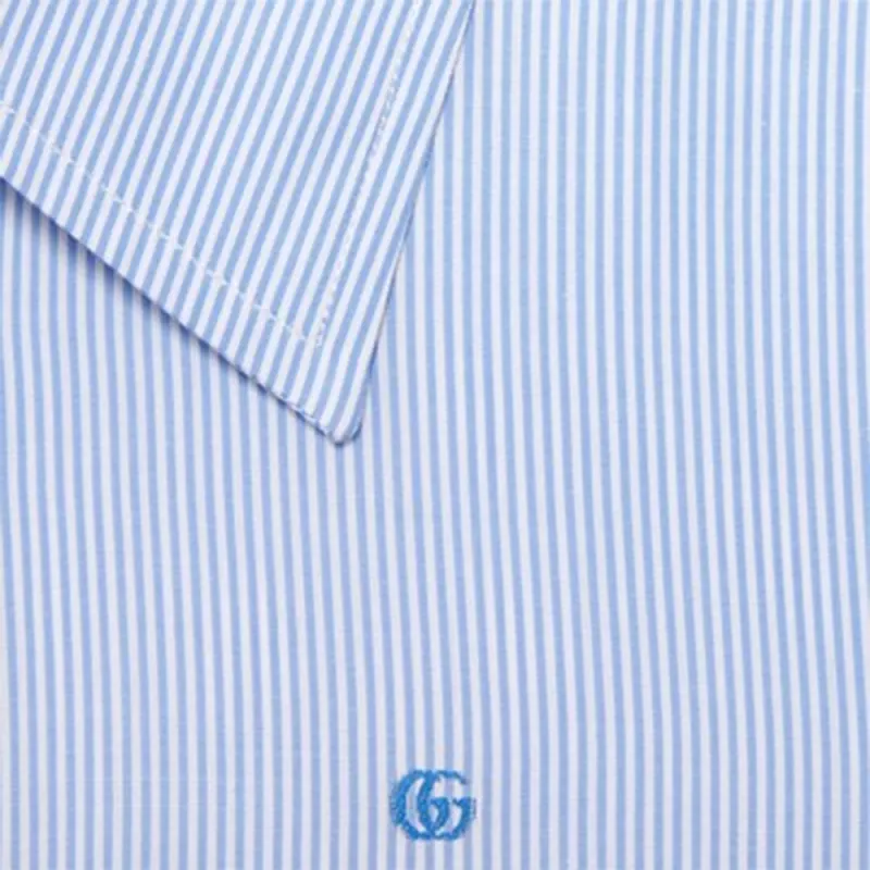 GUCCI Striped Logo embroidered Cotton Shirt-5