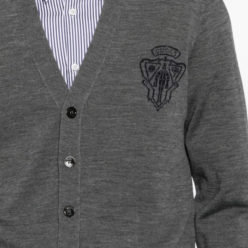 GUCCI FW22 Knitted Fabric Cardigan Coat Men's Gray-4