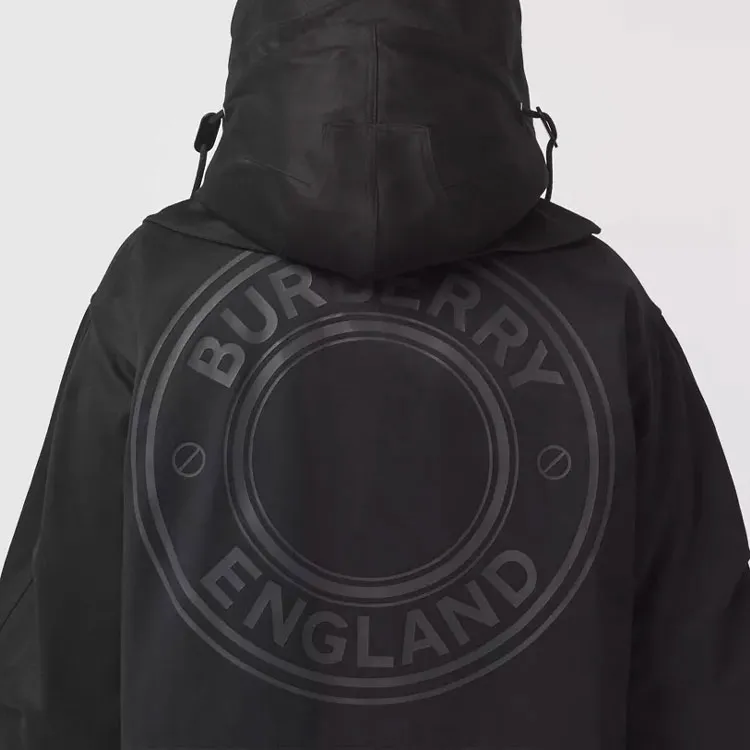 Burberry Logo Printed Drawstring Hooded Coat-6