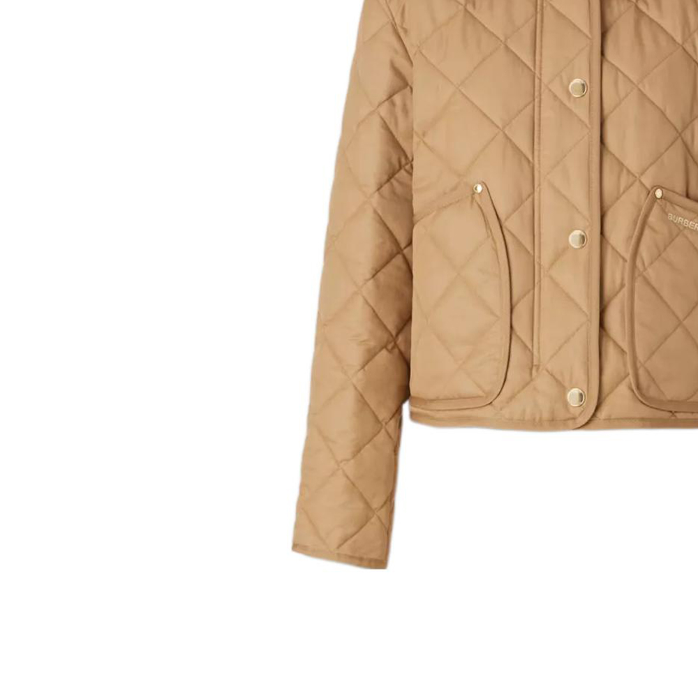 ジャケット BURBERRY Women Jackets 8106335 C1632 Brown Burberry Women's Check Cropped Puffer Jacket Dark Birch
