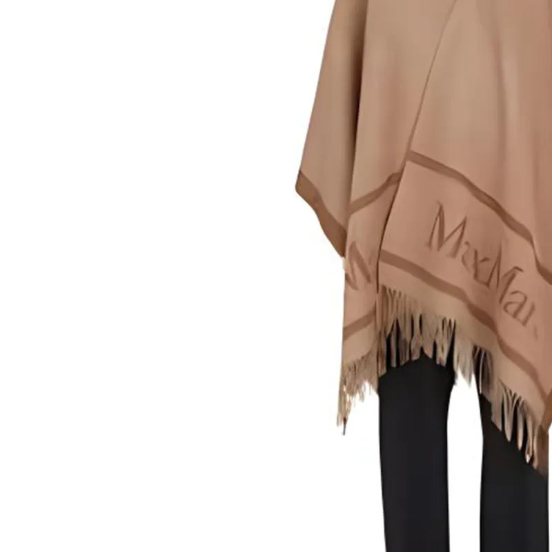MaxMara Logo Detailed Fringed Cape-7