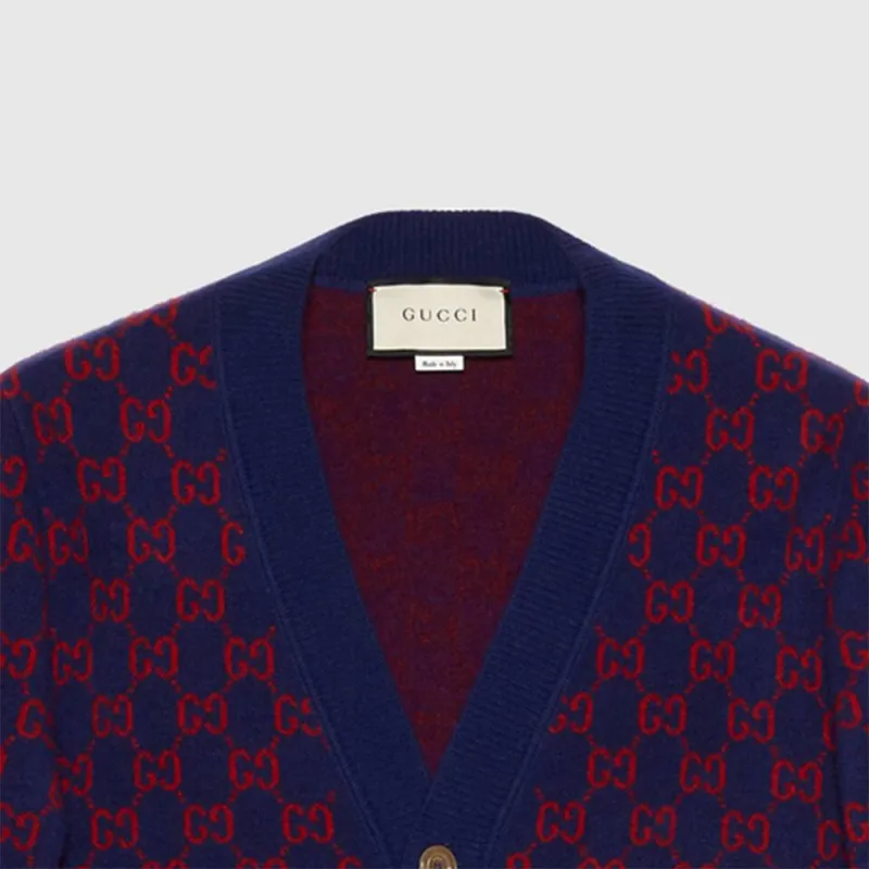 GUCCI Cashmere Sweater Men's Dark Blue Red-3