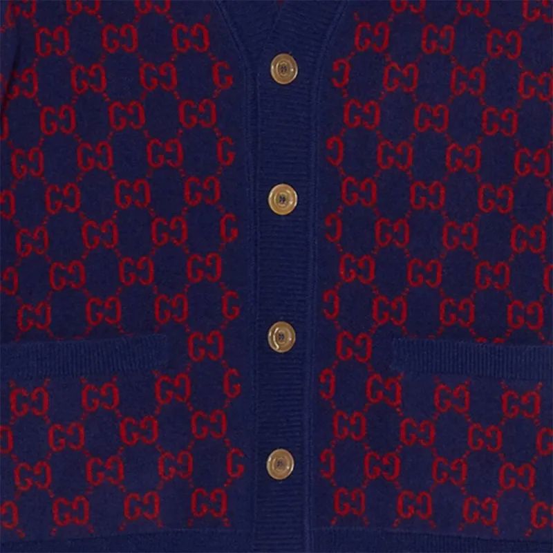GUCCI Cashmere Sweater Men's Dark Blue Red-4