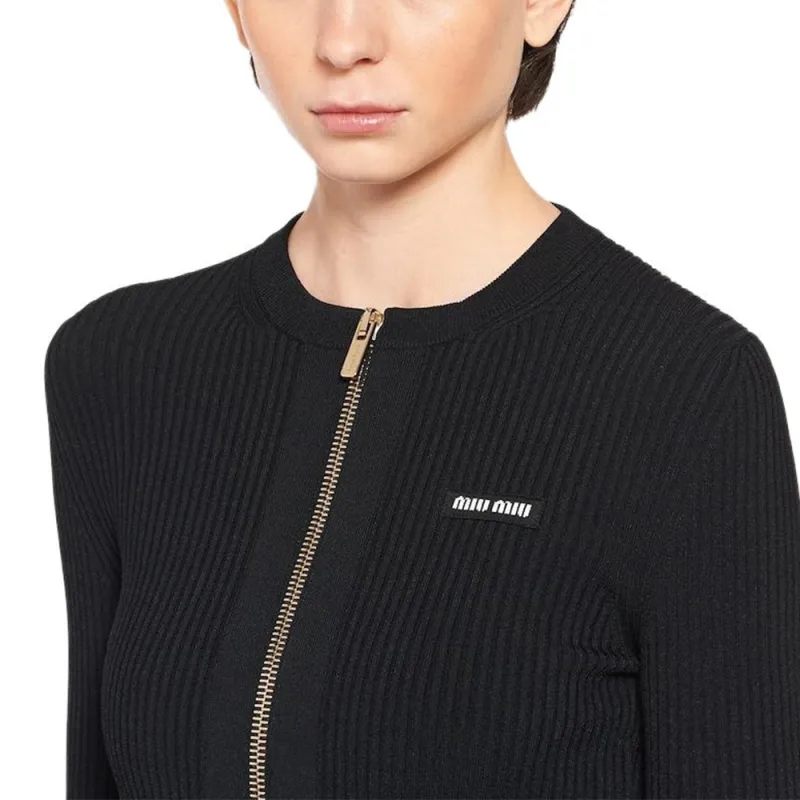 MIU MIU Logo print Zip up Cardigan-5