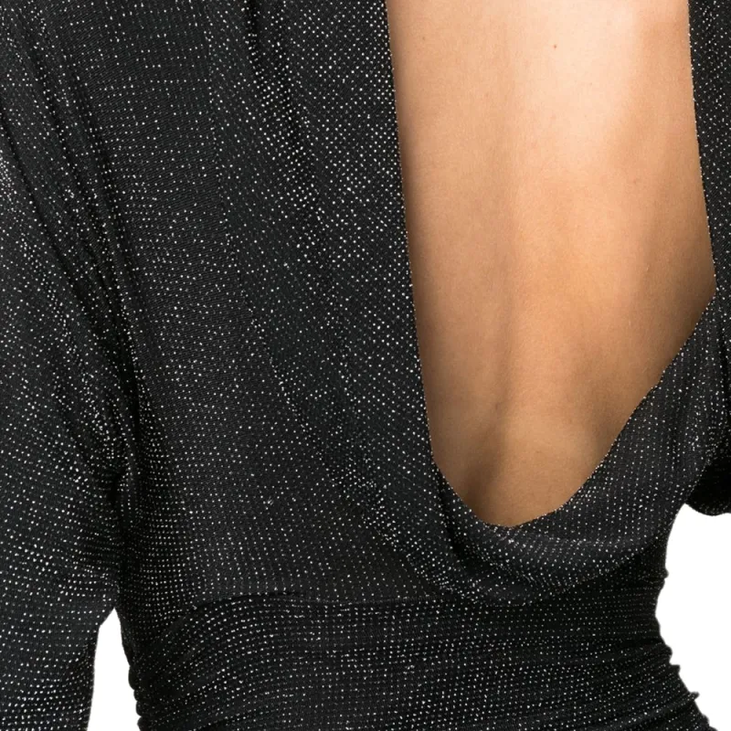 SAINT LAURENT Glittery Draped-back Mini Dress-5