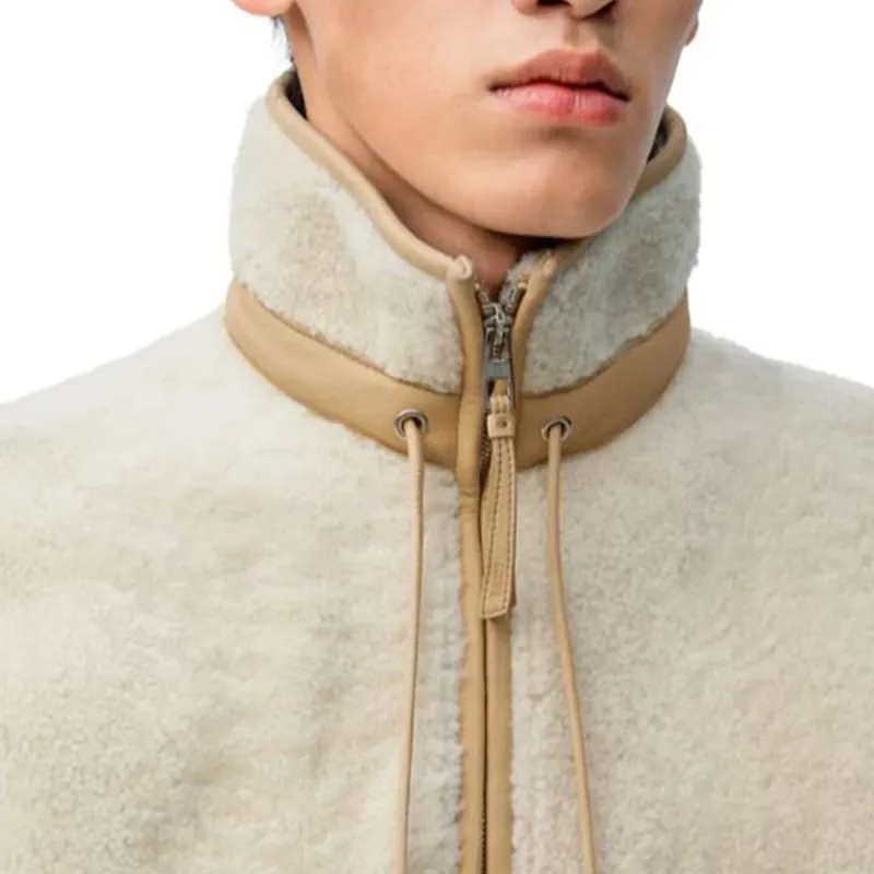 LOEWE Shearling Windproof Jacket Jackets Coats Men's Light White-3