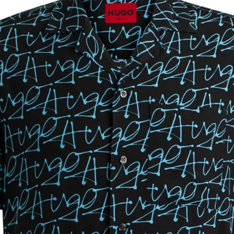 HUGO BOSS Relaxed Fit Short Sleeved Shirt With Seasonal Print Shirt Men's Black-2