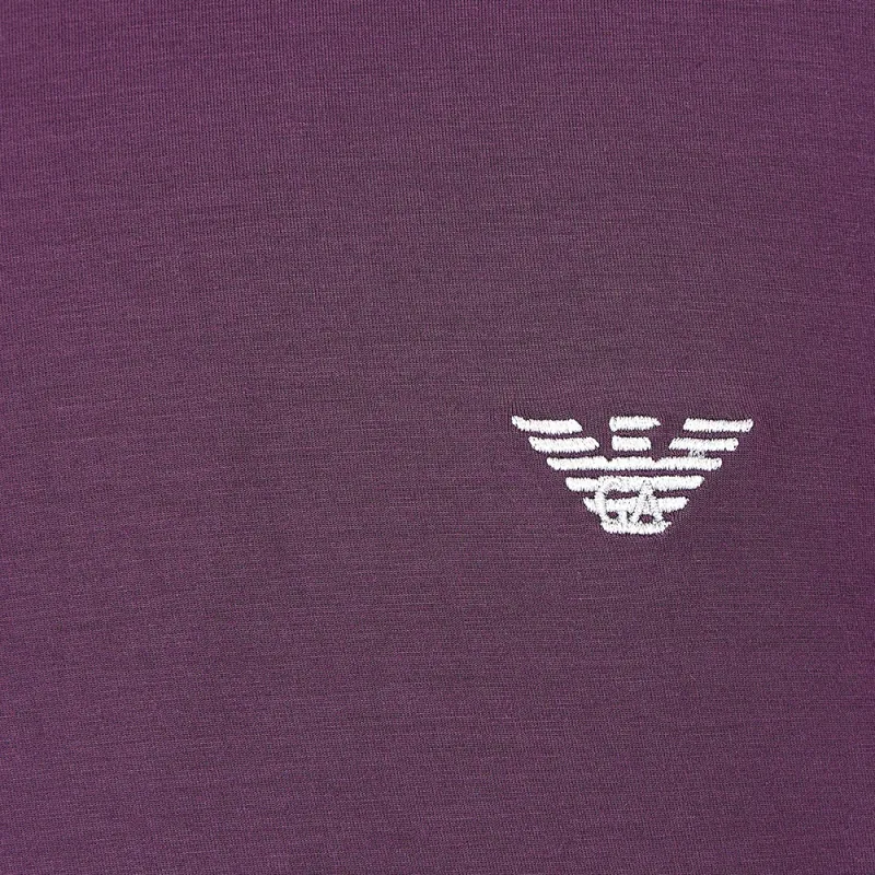 EMPORIO ARMANI Logo Embroidery Collar Slim Fit Long Sleeved Polo Shirt T Shirt Men's Dark Reddish Purple-3