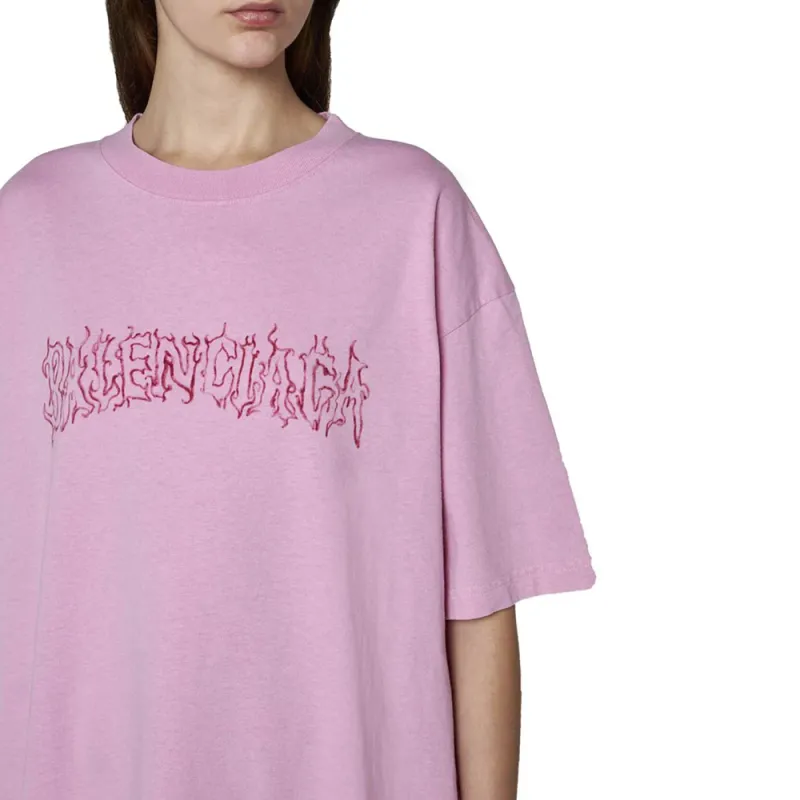Balenciaga Drop Shoulder Sleeve T Shirt Loose Fit Women's Pink-4