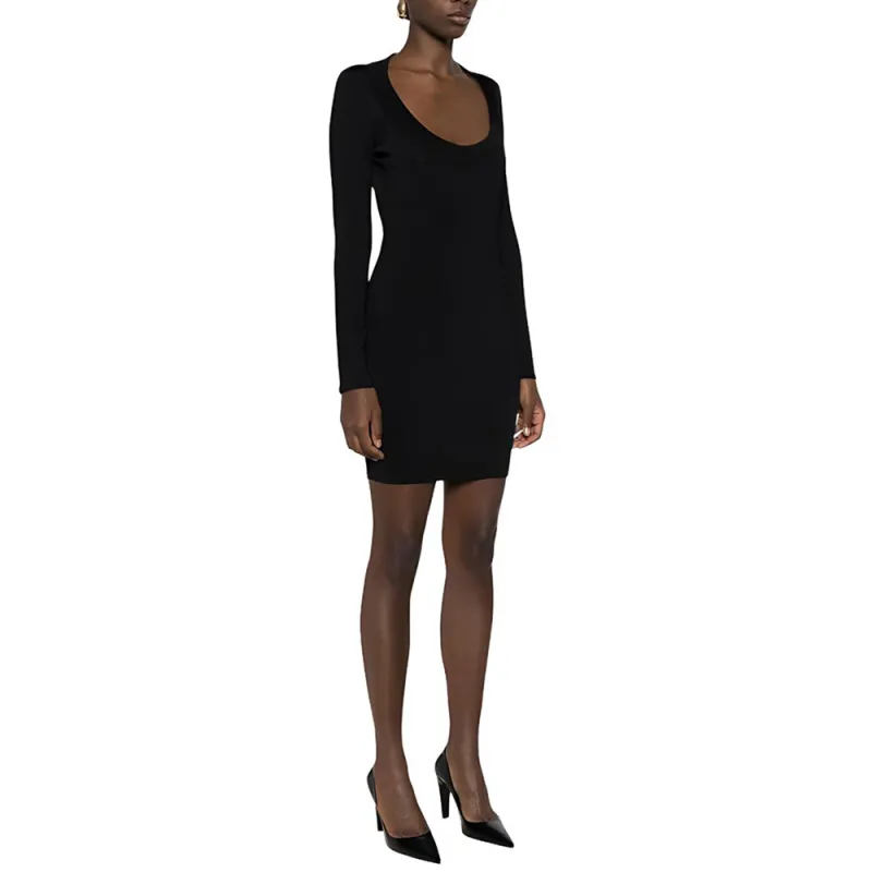 SAINT LAURENT Décolleté Long Sleeved Knitted Dress-2
