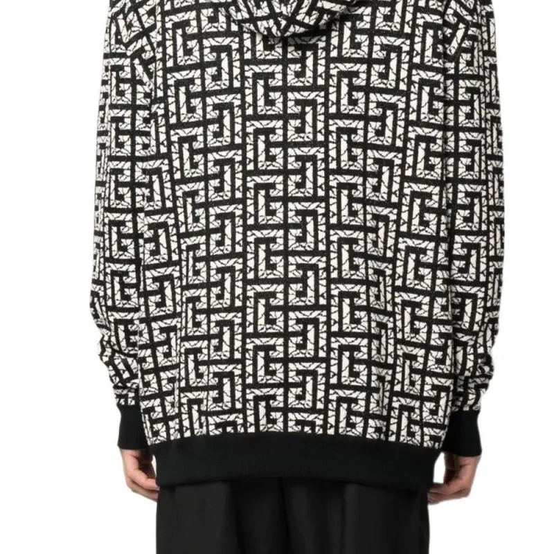 BALMAIN Monogram Intarsia knit Zipped Hoodie-5