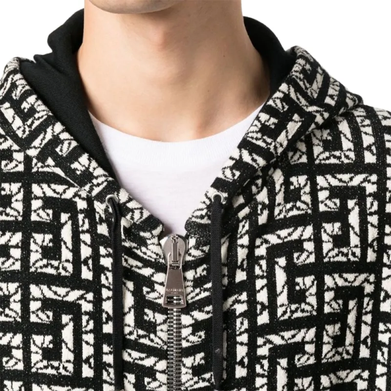 BALMAIN Monogram Intarsia knit Zipped Hoodie-4