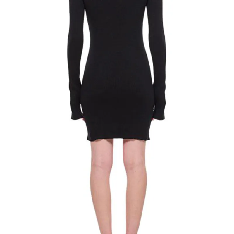 FENDI Long Sleeved Hooded Ribbed Knit Dress-6