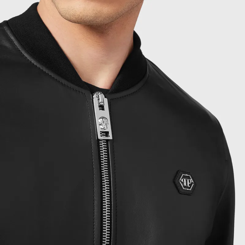 PHILIPP PLEIN Pp Hexagon Patch Zipped Bomber Jacket-1