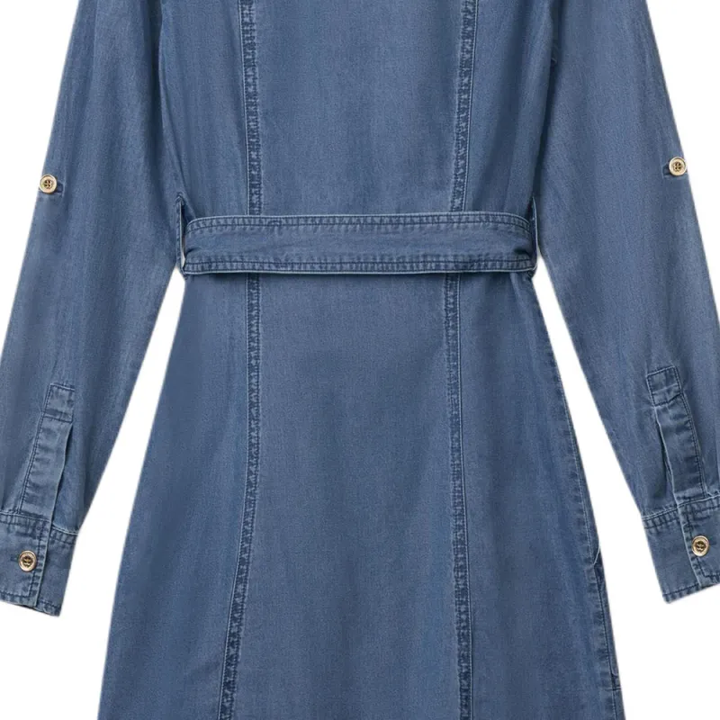 MICHAEL KORS SS24 Long Sleeved Dress Women's Denim Blue-3