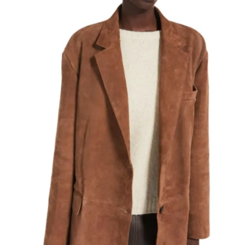 WEEKEND MaxMara Oggi Collection Oversized Suede Jacket Leather Jacket Women's Earth Tone-3