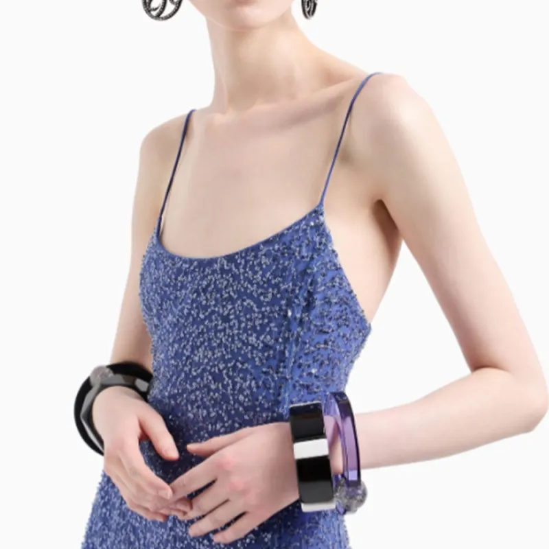 EMPORIO ARMANI Sequin Embellished Spaghetti Straps Maxi Dress-4
