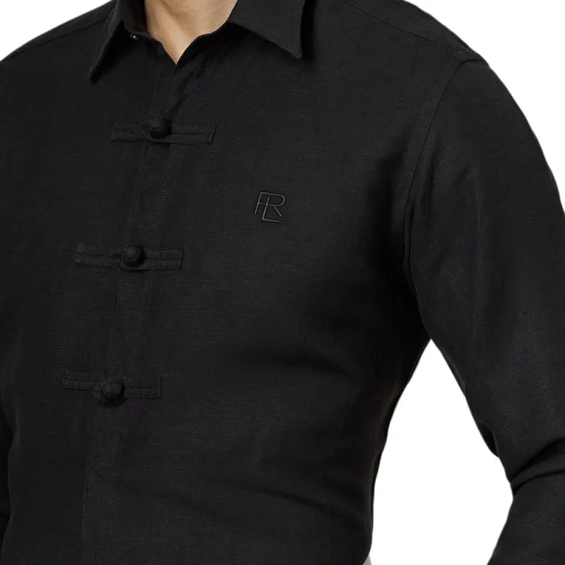 Ralph Lauren Purple Label Chinese New Year Silk Linen Popover Shirt Men's Black-3
