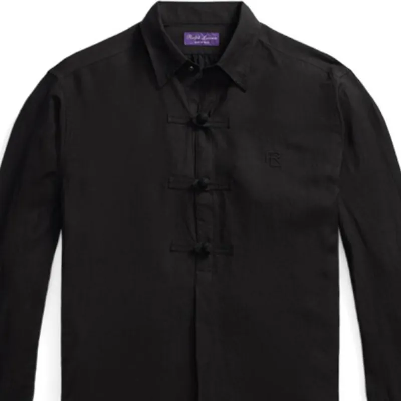 Ralph Lauren Purple Label Chinese New Year Silk Linen Popover Shirt Men's Black-5