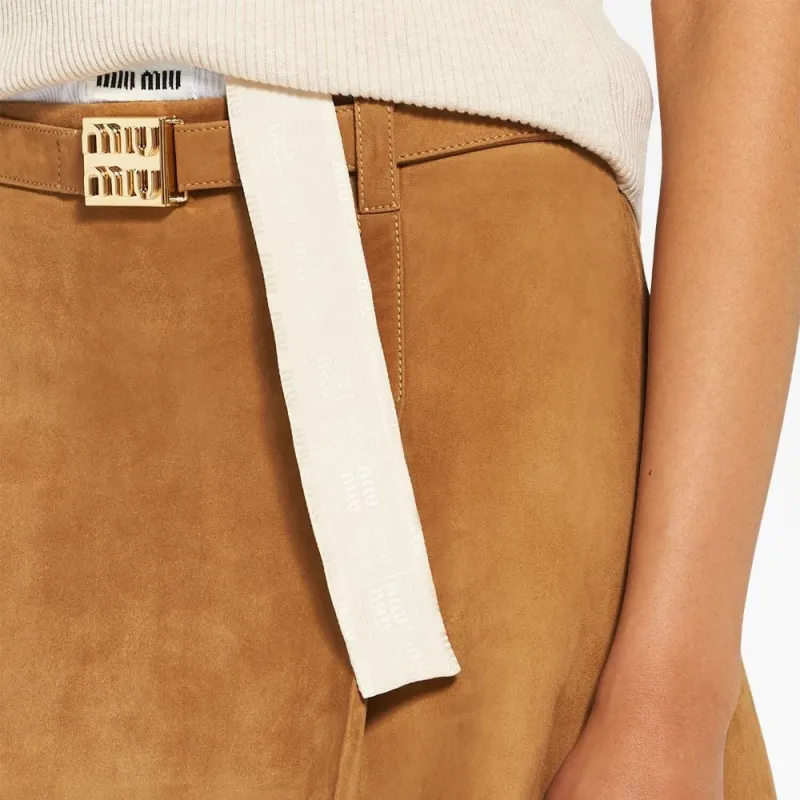 MIU MIU Belted Suede Miniskirt-4