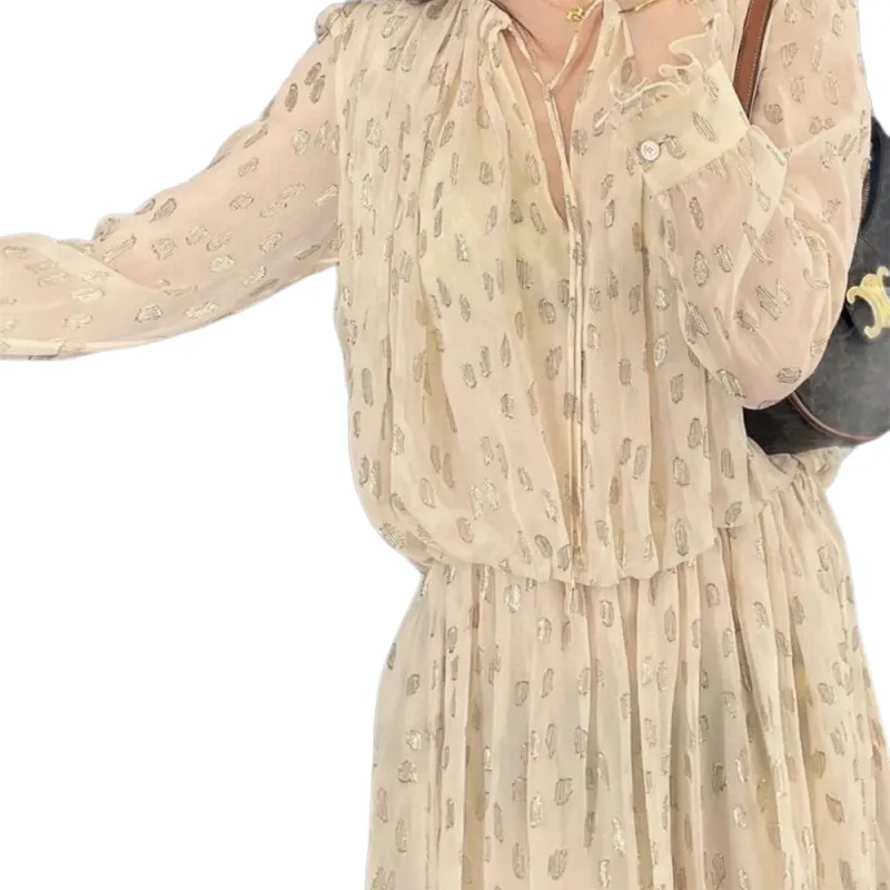 CELINE Long Sleeved Dresses Women's Beige Yellow-4