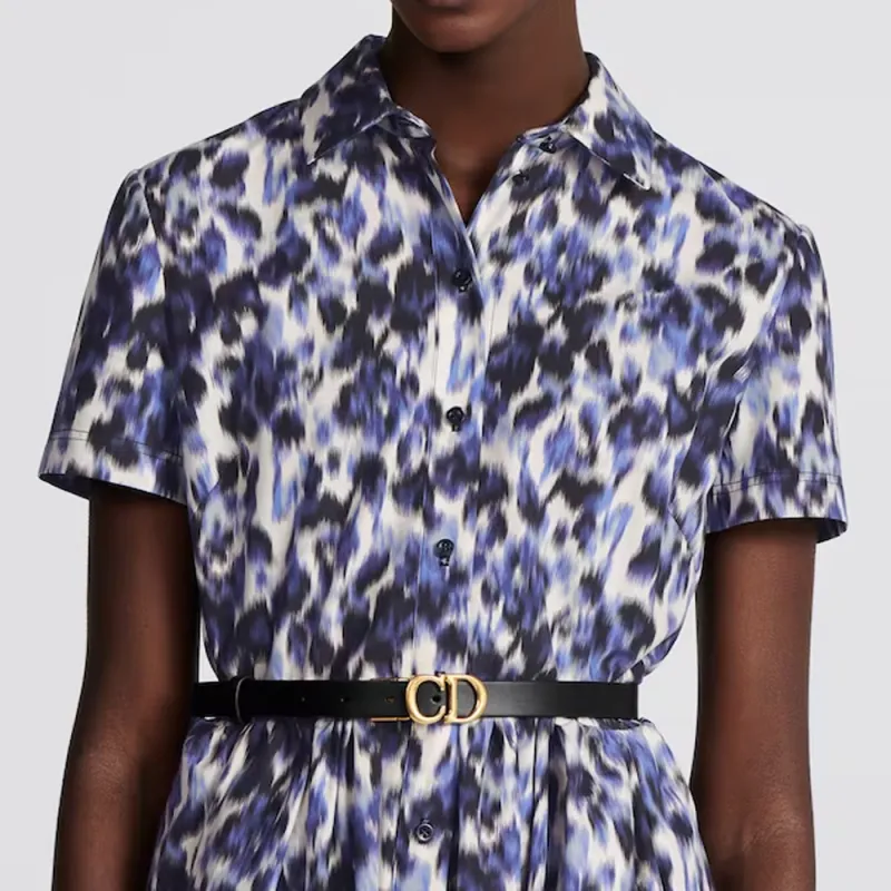 DIOR Flared Shirt Dress Short-Sleeved Dresses Women's Dark Blue-5