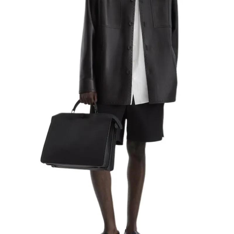FENDI Selleria Leather Jacket Men's Black-4