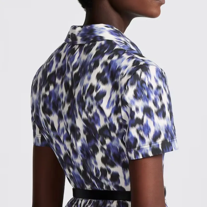 DIOR Flared Shirt Dress Short-Sleeved Dresses Women's Dark Blue-4