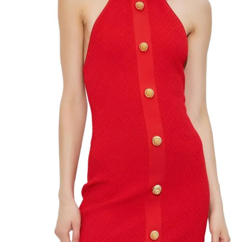 BALMAIN Off Shoulder Button-Detailed Mini Dress-4