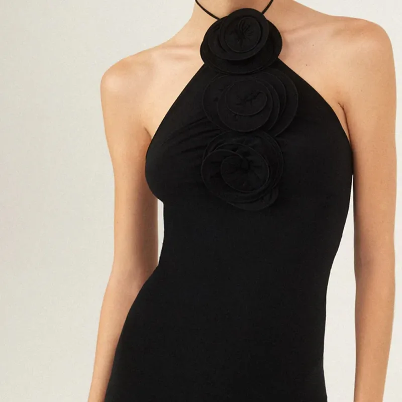 Magda Butrym Floral Appliqué Halterneck Sleeveless Maxi Dress-3