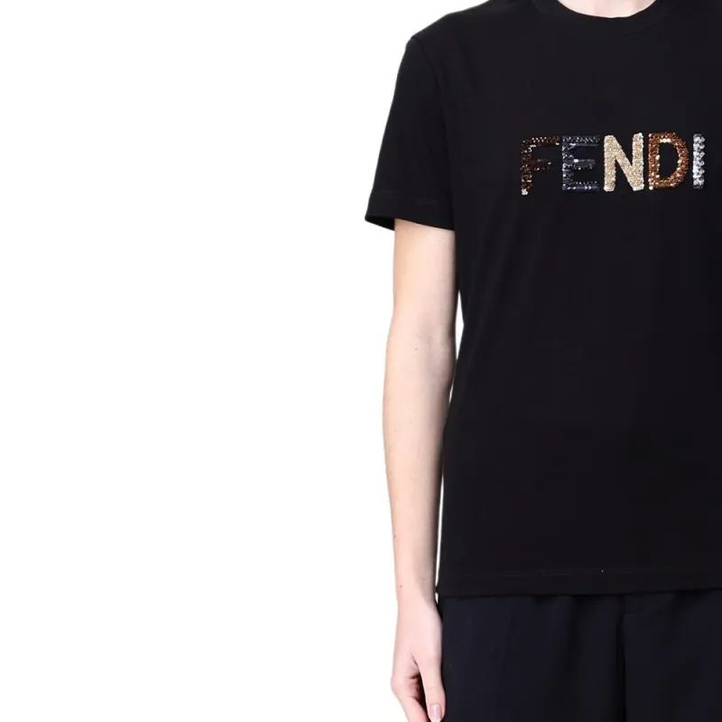 FENDI Logo Embellished Crewneck T Shirt-3