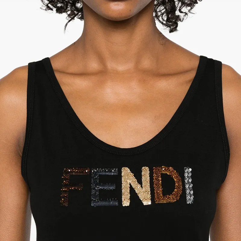 FENDI Logo Detailed Sleeveless Tank Top-4