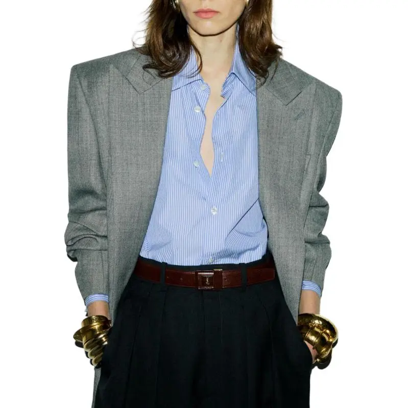 SAINT LAURENT Cassandre Striped Button Up Shirt-2