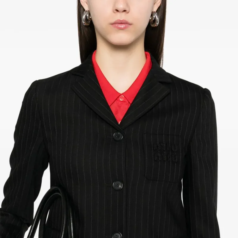 MIU MIU Pinstripe Suit Jacket Nero-4