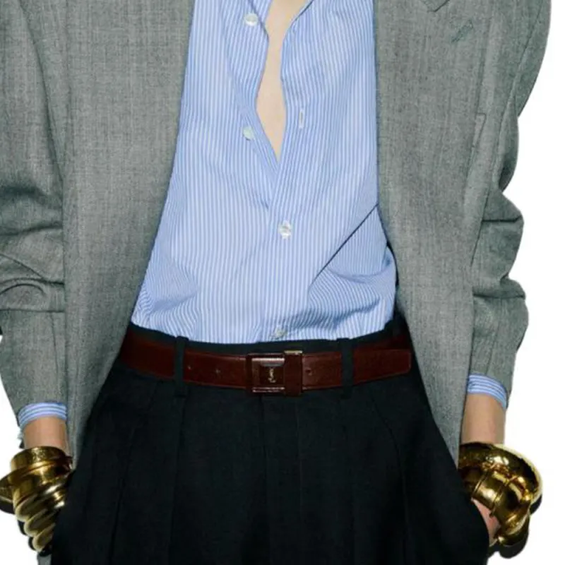 SAINT LAURENT Cassandre Striped Button Up Shirt-3