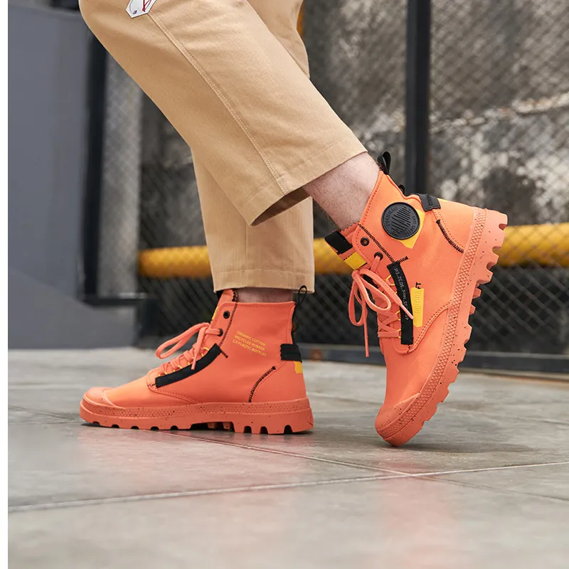 Palladium Pampa Anti Slip And Wear Resistant Breathable High Top Canvas Shoes Unisex Fire Orange-6