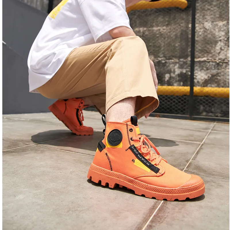 Palladium Pampa Anti Slip And Wear Resistant Breathable High Top Canvas Shoes Unisex Fire Orange-5