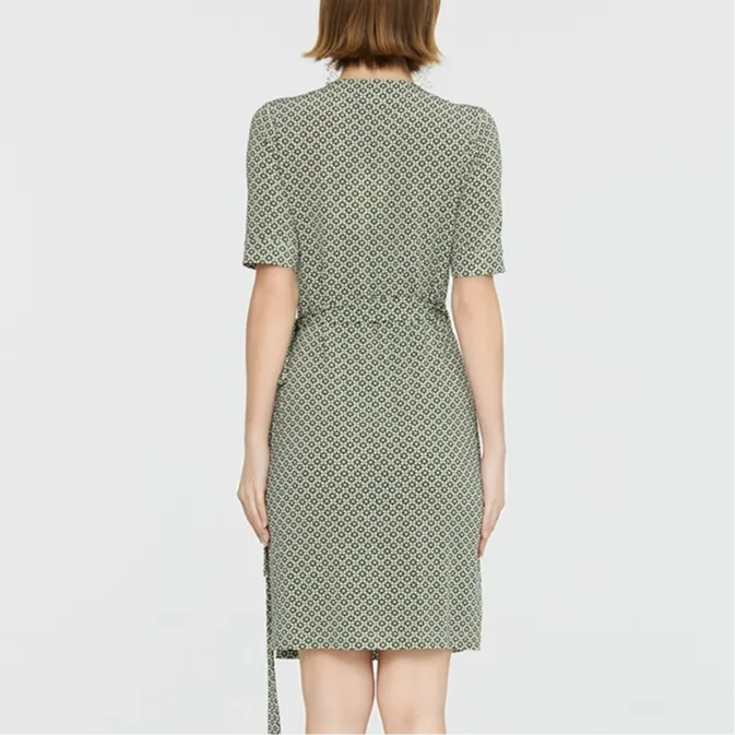 BESIONIA Short Sleeved Dress Women's Green Floral Pattern-2
