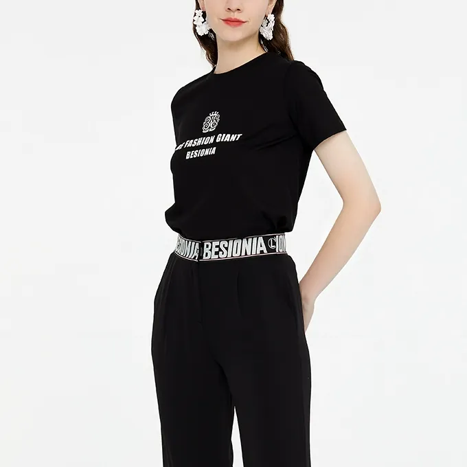 BESIONIA T Shirts Women's Black-3