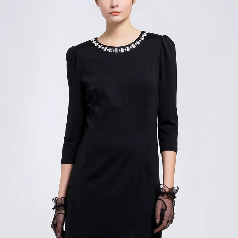BESIONIA Long Sleeved Dresses Women's Black-3