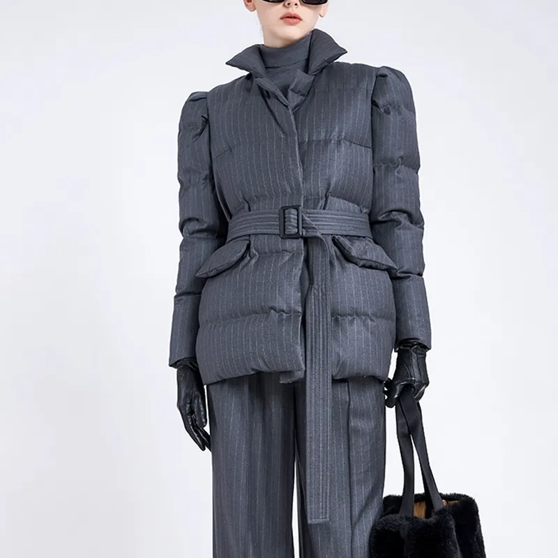 BESIONIA Down Jacket Women's Gray Stripes-4