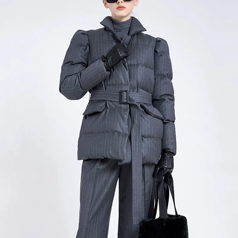 BESIONIA Down Jacket Women's Gray Stripes-2