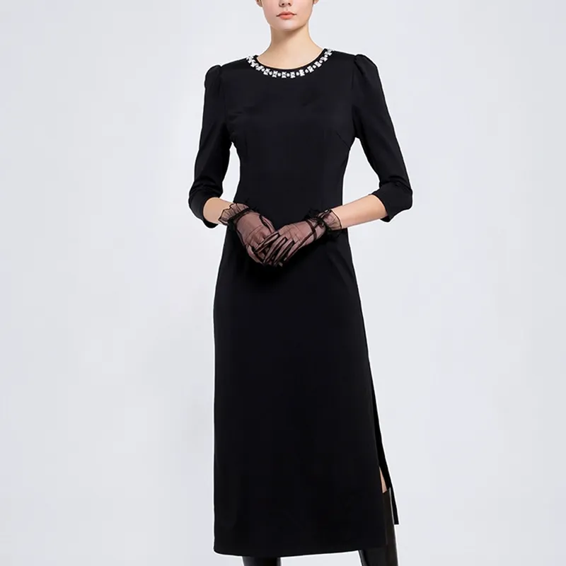 BESIONIA Long Sleeved Dresses Women's Black-1