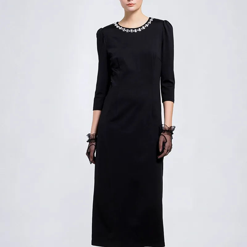 BESIONIA Long Sleeved Dresses Women's Black-4