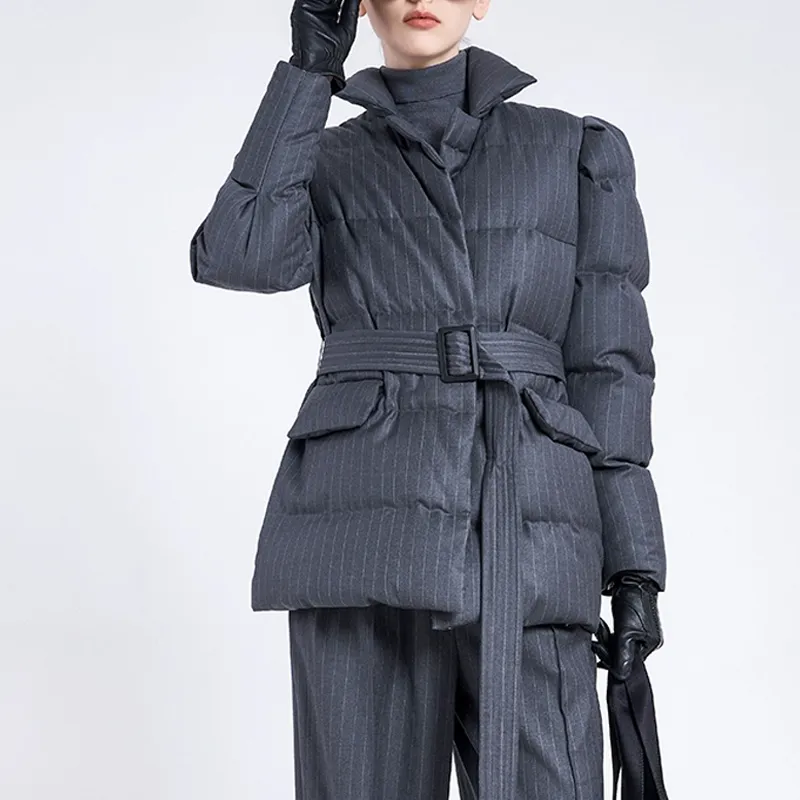 BESIONIA Down Jacket Women's Gray Stripes-3
