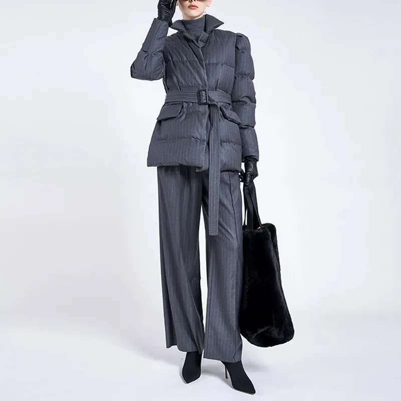 BESIONIA Down Jacket Women's Gray Stripes-1