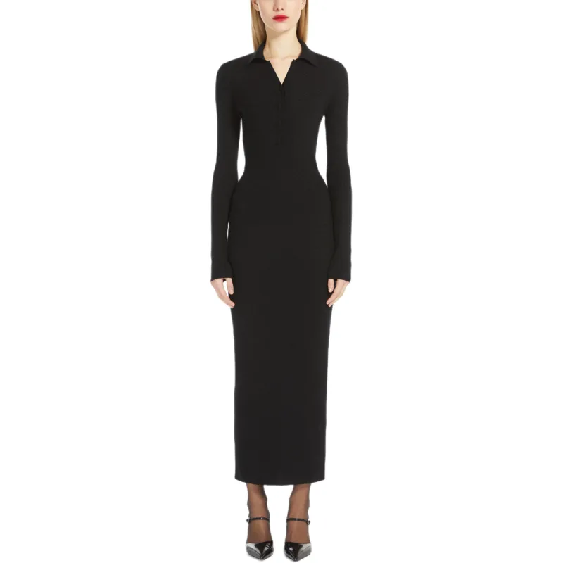 MaxMara Frais V Neck Ribbed Knit Dress-1